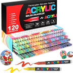Acrylic Paint Markers Brush Tip Waterproof Quick-Drying Paint Pens for Rock Painting Wood Canvas Glass Ceramic Metal 12 to 168 Colors Art Craft Supplies Gift