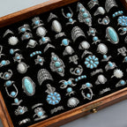 28pcs Vintage Bohemian Stackable Ring Set for Women – Turquoise, Geometric, Heart & Butterfly Designs, Adjustable Boho Rings for Everyday Wear, Holiday Parties & Festive Gifts