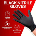 Black Nitrile Disposable Gloves 200 Count – 6 Mil Thick, Latex-Free, Powder-Free, Chemical Resistant, Flexible Form-Fitting, S/M/L/XL for Mechanic, Maintenance, Cleaning, Food Service & Medical Use