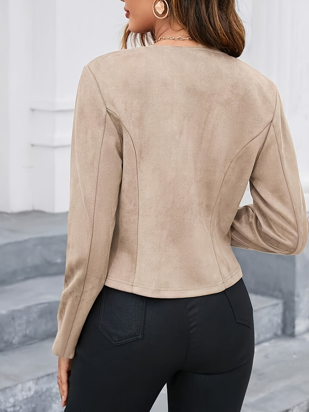 Women Cardigan Jacket Elegant Solid Color Long Sleeve Knit Open Front Casual Coat Spring Fall Outfit - Khaki Rust S M L XL XXL Lightweight Layering Piece