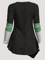 Color Block Patchwork Long Sleeve Top Women Irregular Hem Wide Lapel Knit Casual Spring Fall Black Mixed Colors S M L XL XXL