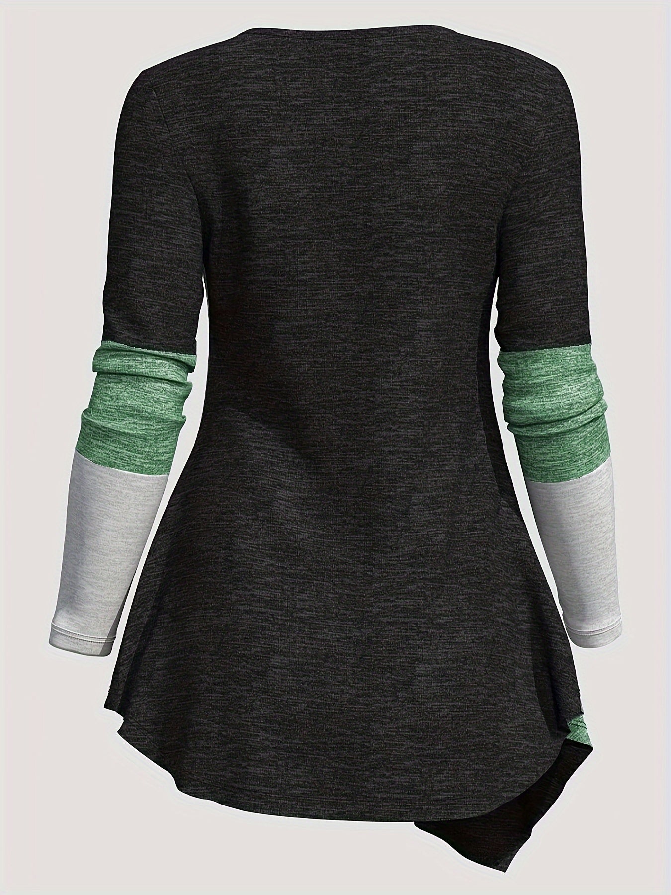 Color Block Patchwork Long Sleeve Top Women Irregular Hem Wide Lapel Knit Casual Spring Fall Black Mixed Colors S M L XL XXL