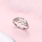 S925 Sterling Silver Angel Wing Memorial Ring – A Piece of My Heart Lives in Heaven, Rhodium Plated, Sympathy Gift for Loss of Mom Dad Grandma Grandpa Daughter Son, Sizes 5-10