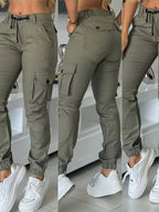 Women's Multi-Pocket Cargo Pants Casual Fashion Wide Leg Woven Trousers Olive Black White Khaki Grey S-XXL