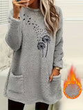 Dandelion Print Sweatshirt Women - Cozy Fleece-Lined Long Sleeve Pullover, Soft Stretch Casual Fall Winter Top, S-XXL