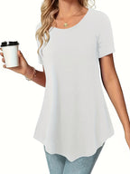 Women's Waist Cinching Dress Shirt Short Sleeve Casual Summer Knit Top Stretchy Fitted Blouse Black Blue Burgundy S M L XL XXL