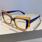 Women's Cat Eye Blue Light Blocking Computer Glasses – Trendy Lightweight Color Block Frame, Transparent PC Lens, Fashion Eyewear with Case for Screen Time Eye Protection, Holiday Gift