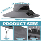 Solar Powered Cooling Fan Wide Brim Sun Hat – 2 Built-In Solar Fans, Adjustable Wind Speed, Breathable Mesh, UV Protection Outdoor Hat with Chin Strap for Fishing, Camping & Travel