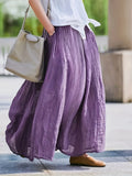Women's Solid Color Retro Midi Skirt with Pockets Flared Hem Loose Fit Breathable 100% Polyester Spring Summer Fall Purple Burgundy Grey Blue Maroon Brown Green S M L XL XXL
