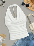 Women's Halter Neck Tank Top Sexy Backless Sleeveless Summer Beach Blouse Solid Color Knit Outerwear Shirt for Going Out - White Khaki Burgundy Pink