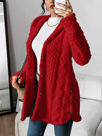 Women's Jacquard Plush Hooded Cardigan Coat – Warm Fuzzy Open Front Sweater Jacket for Autumn Winter
