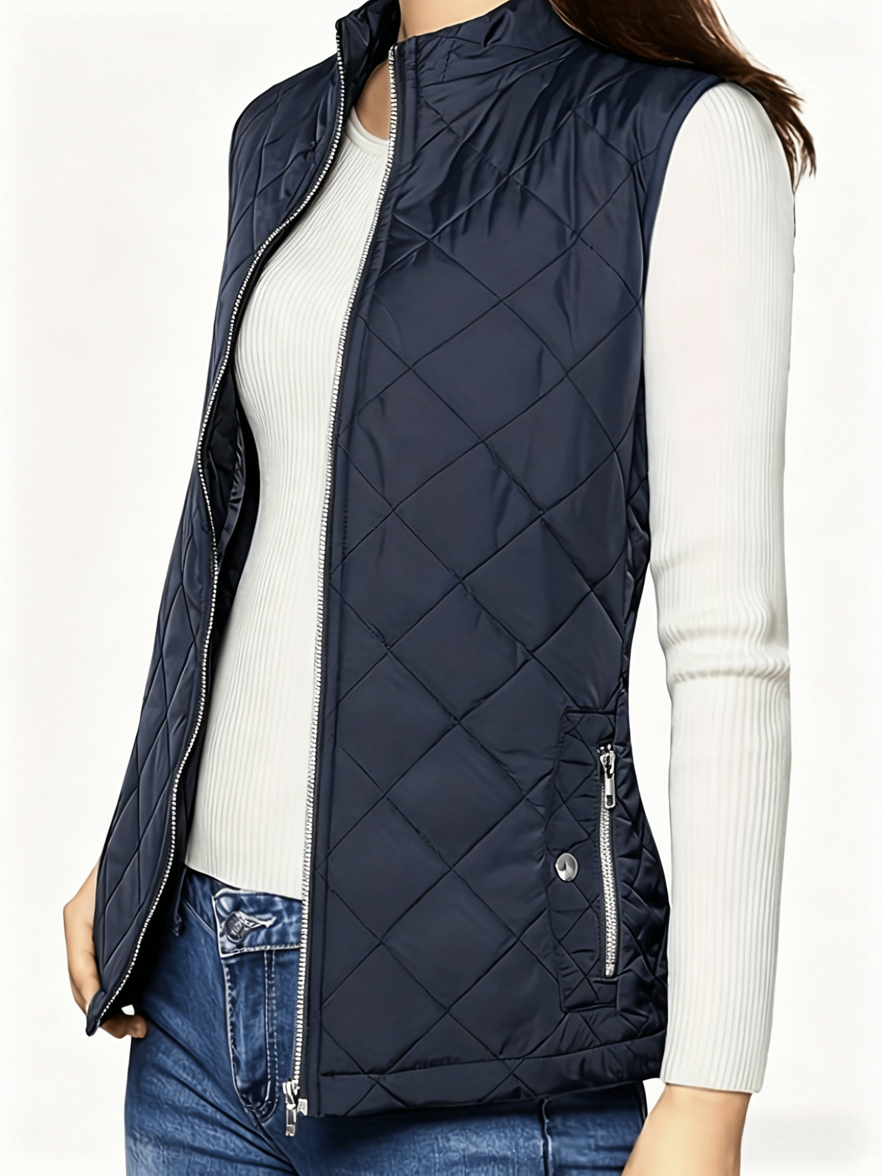 Women's Lightweight Quilted Vest – Stand-Up Collar Zip-Up Sleeveless Jacket 120g Polyester Lined Fall Winter Casual Outdoor Layering Gilet