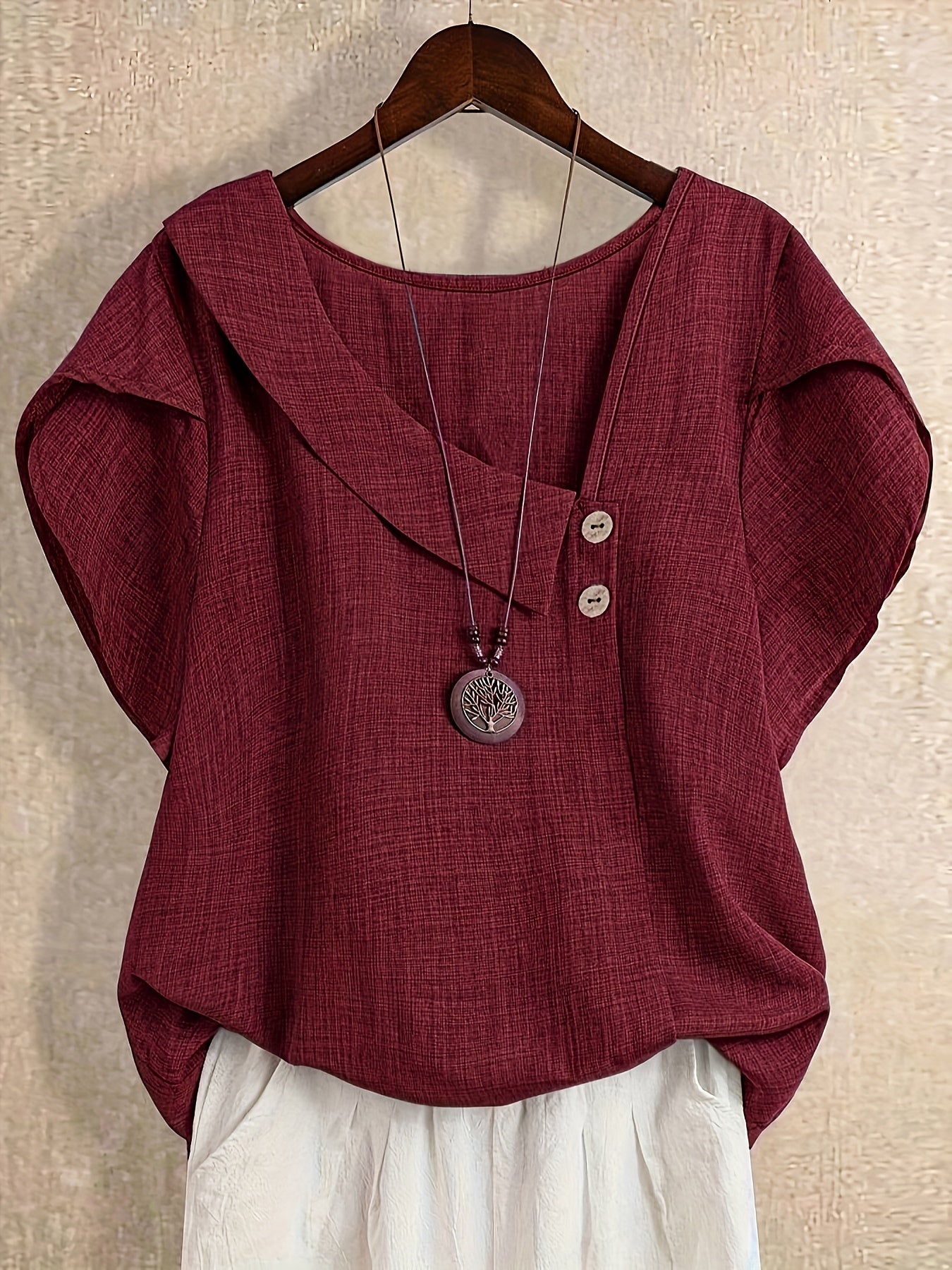 Women's Solid Color Asymmetric Neck Fashion Shirt Summer Tops Elegant Casual Blouse 100% Polyester S-XXL
