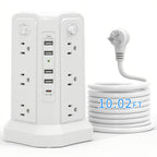 Power Strip Tower 16 AC Outlets 5 USB Ports USB-C PD20W 1500J Surge Protector Flat Plug Desktop Extension Cord