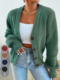 Women's Chunky Ribbed Knit Button Cardigan V-Neck Open Front - Oversized Drop Shoulder Sweater Jacket, Soft Stretchy Warm Fall Winter Cardigan in 5 Colors XS-XL