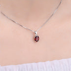 925 Sterling Silver Natural Gemstone Oval Cut Pendant Necklace for Women – Amethyst Citrine Garnet Peridot Topaz Multi-Faceted Fine Jewelry, Elegant Dating Daily Gift for Girls