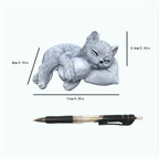 Resin Lying Cat Memorial Statue – Lifelike Sleeping Cat Sculpture for Garden Tombstone, Outdoor Lawn Courtyard & Indoor Living Room Desk Decor, Pet Cat Loss Sympathy Gift Ornament