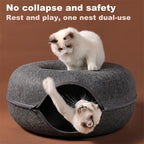 Cat Tunnel Bed Doughnut Cat Cave with Hairball Toys - Indoor Cat Hideout Nest Hole Year-Round - Cozy Donut Cat Sleeping Bed Tunnel for Cats Kittens - Available in 20 & 24 Inch Dark Gray Light Gray