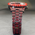 Rhinestone Couples Watch Set Luxury Quartz Movement Calendar Luminous Display for Men Women Red and Ice Blue Rhinestone Party Fashion Gift Watch