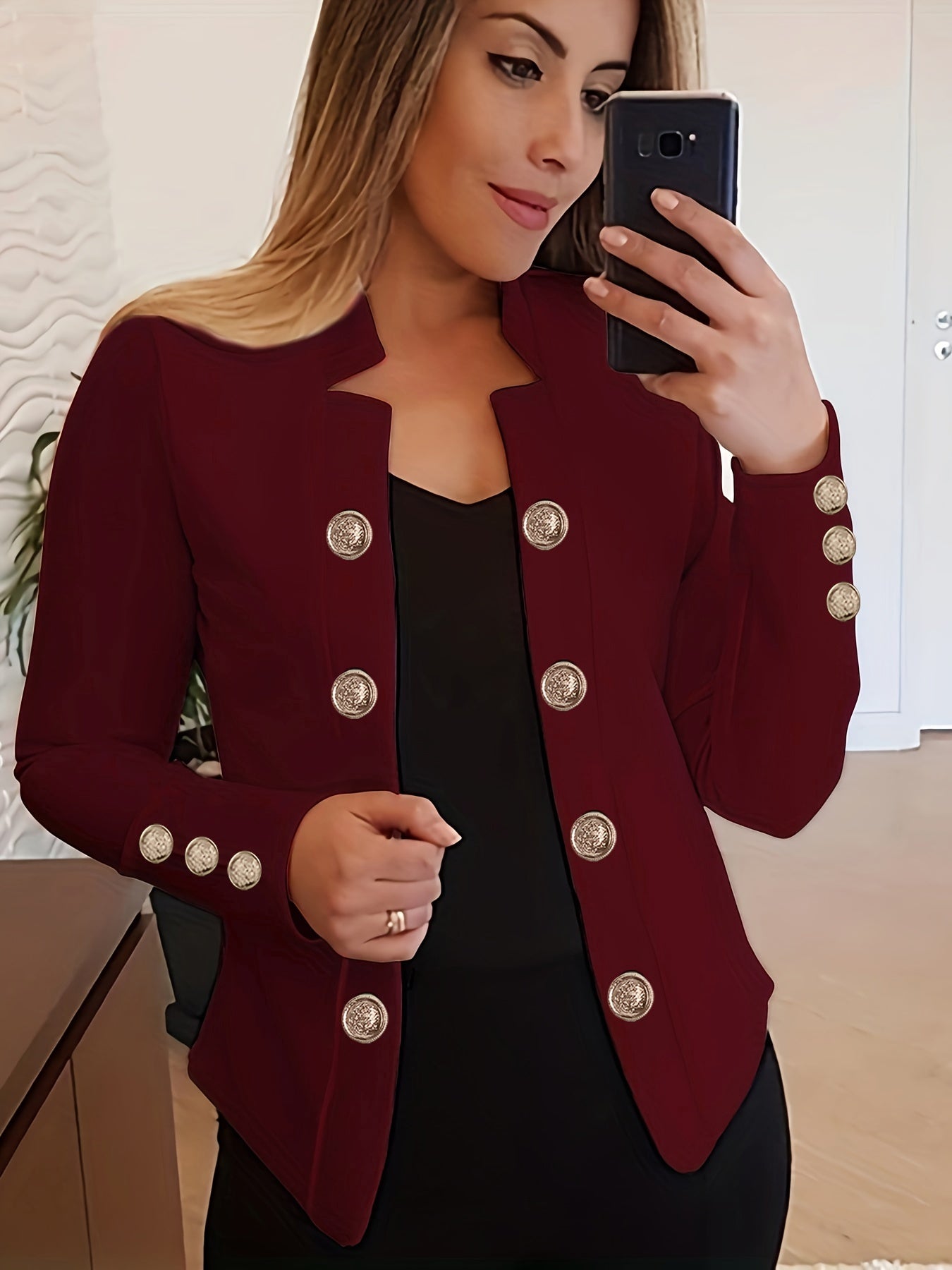 Women's Double-Breasted Cardigan Jacket – Cuffed Long Sleeve Solid Color Blazer-Style Coat for Spring, Fall & All-Season Wear