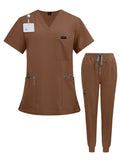 Women's Scrub Set Nursing Uniform - V-Neck Short Sleeve with Pockets, Wrinkle Resistant Machine Washable, 7 Colors S-XXL, Professional Healthcare Nurse Scrubs for Women