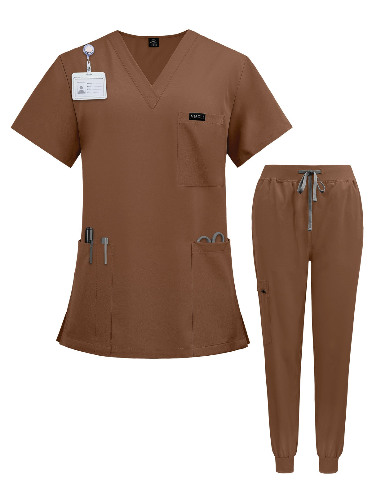 Women's Scrub Set Nursing Uniform - V-Neck Short Sleeve with Pockets, Wrinkle Resistant Machine Washable, 7 Colors S-XXL, Professional Healthcare Nurse Scrubs for Women