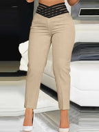 Women's High-Waisted Pencil Pants with Fabric Belt Solid Color 9/10 Length Ankle Trousers - Slim Fit Work Office Casual Pants for Spring Fall All Seasons