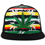 Rasta MJ Leaf 3D Embroidered Flat Bill Snapback Cap – Hip Hop Reggae Hat, Adjustable Snapback, One Size Fits Most, Unisex Streetwear Baseball Cap