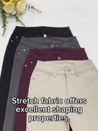 Women's High Waist Stretch Skinny Jeans Metal Button Detail Street Style Slim Fit Denim Pants 10 Colors S-XXL