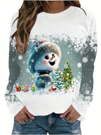 Christmas Print Crew Neck Long Sleeve Loose Pullover Sweatshirt Women Holiday Festive Casual Tops US Warehouse