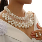 Bohemian Faux Pearl Tassel Necklace and Earrings Set Multi-Layered Handmade Bridal Jewelry Beaded Elegant Wedding Accessories Gift for Her