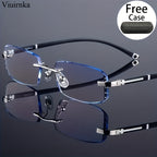 Men's Frameless Anti Blue Light Glasses – Retro TR90 Rimless Design with Rhinestone Decoration, Business & Daily Wear Eyewear for Him, Elegant Gift for Valentine's Day, Graduation & Colleagues