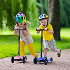 Kids 3-Wheel Scooter with Light Up Wheels – Adjustable Height Lean-to-Steer Toddler Scooter for Ages 2-5, Front Brake & Double Suspension, Pink Blue Black Red