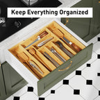 Bamboo Expandable Drawer Organizer Adjustable Cutlery Tray with 6-8 Compartments for Kitchen Silverware Utensils Bedroom Jewelry Office