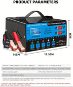 12V 24V Smart Battery Charger with LCD Display – Intelligent Trickle Charging, Overcharge & Short Circuit Protection, Universal Fit for Car, Truck, Motorcycle, Yacht & RV Batteries, Automatic Battery Maintainer & Conditioner