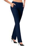 Women's High-Waist Stretch Flared Trousers | Elastic Waistband Wide Leg Pants with Pockets Casual Elegant Spring Summer Long Pants