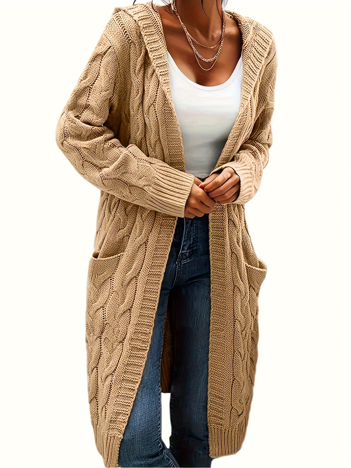 Women's Collarless Knit Cardigan – Minimalist Solid Color Polyester Casual Open Layer for Fall & Winter in 19 Colors