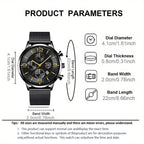 Men's Quartz Watch & Bracelet Jewelry Set 4pcs – Stainless Steel Date Display Casual Business Wristwatch with Bracelet & Necklace, Elegant Gift Set for Men