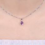 925 Sterling Silver Natural Gemstone Oval Cut Pendant Necklace for Women – Amethyst Citrine Garnet Peridot Topaz Multi-Faceted Fine Jewelry, Elegant Dating Daily Gift for Girls