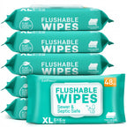 Flushable Wet Wipes Extra Large Thickened – 144 or 288 Count (3-Pack or 6-Pack x 48ct), Alcohol-Free, Plant-Based, Septic & Sewer Safe, Sensitive Skin & Baby Safe