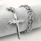 Stainless Steel Cross Necklace and Bracelet Set Unisex Boho Vintage Thickened Silver Jewelry Set for Men and Women Daily Wear Party Gift