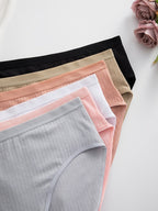 6-Pack Ribbed Thong Panties – Women's Soft Breathable Mid-Waist Triangle Underwear, Rib-Knit Texture, Solid Colors, Maternity-Friendly Everyday Panties