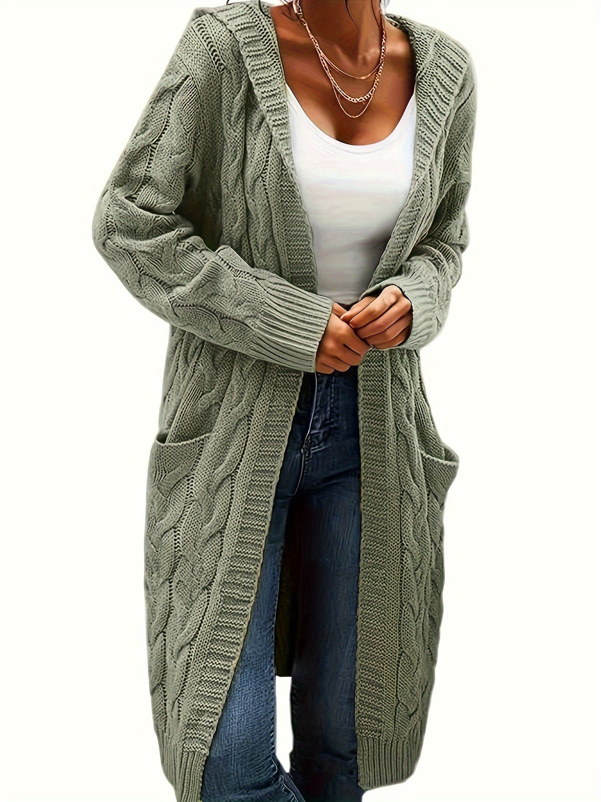 Women's Collarless Knit Cardigan – Minimalist Solid Color Polyester Casual Open Layer for Fall & Winter in 19 Colors