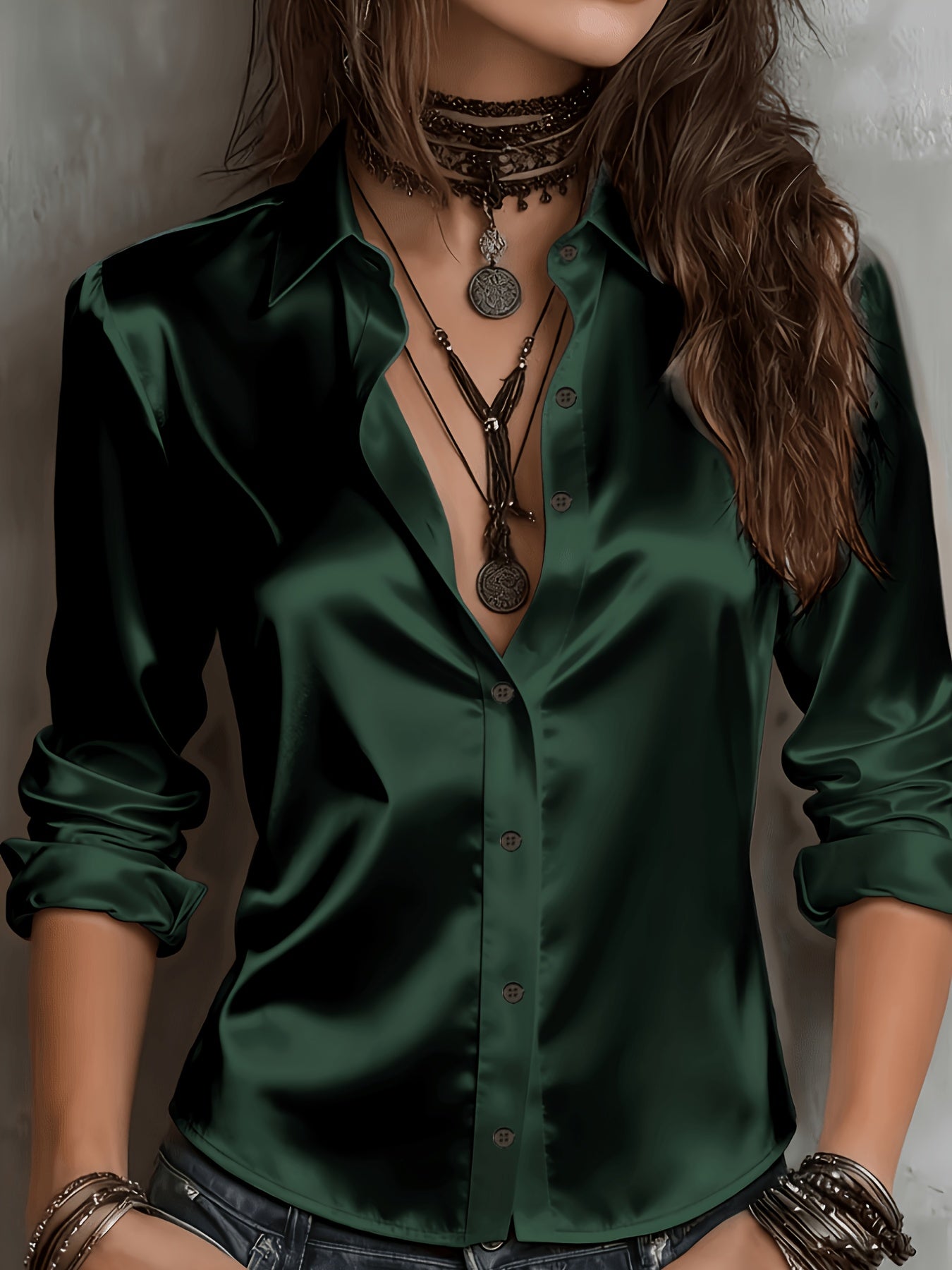 Women's Satin Shirt Elegant Commuter Blouse All Season Temperament Button-Down Top Silky Smooth Office Work Casual Wear S M L XL XXL
