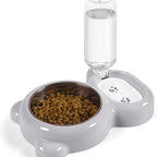 Pet Double Bowl Set with Automatic Water Dispenser Bottle – Food and Water Bowls for Small Dogs and Cats, Dishwasher Safe, Durable BPA-Free, Pink Grey Purple, Indoor Pet Feeding Station