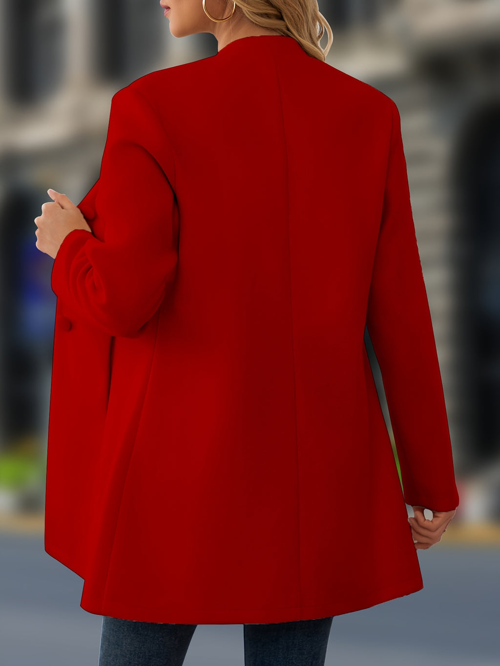 Women's Casual Stand Collar Button-Up Mid-Length Thick Jacket - Fall Winter Warm Coat for Work Outdoor Travel | Apricot Black Red | Sizes S-XXL