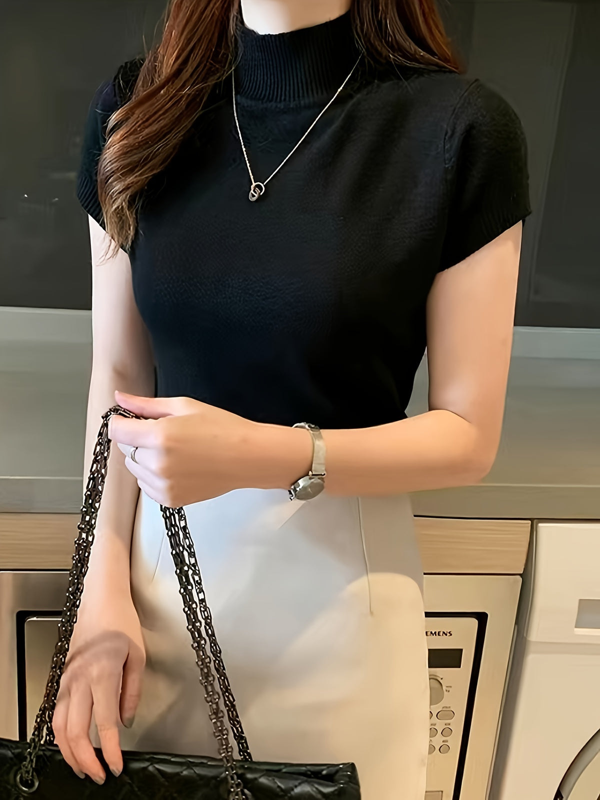 Women's Ice Fiber Half-High Collar Short Sleeve Pullover | Lightweight Cooling Thin Knit Top Versatile Summer Casual Wear