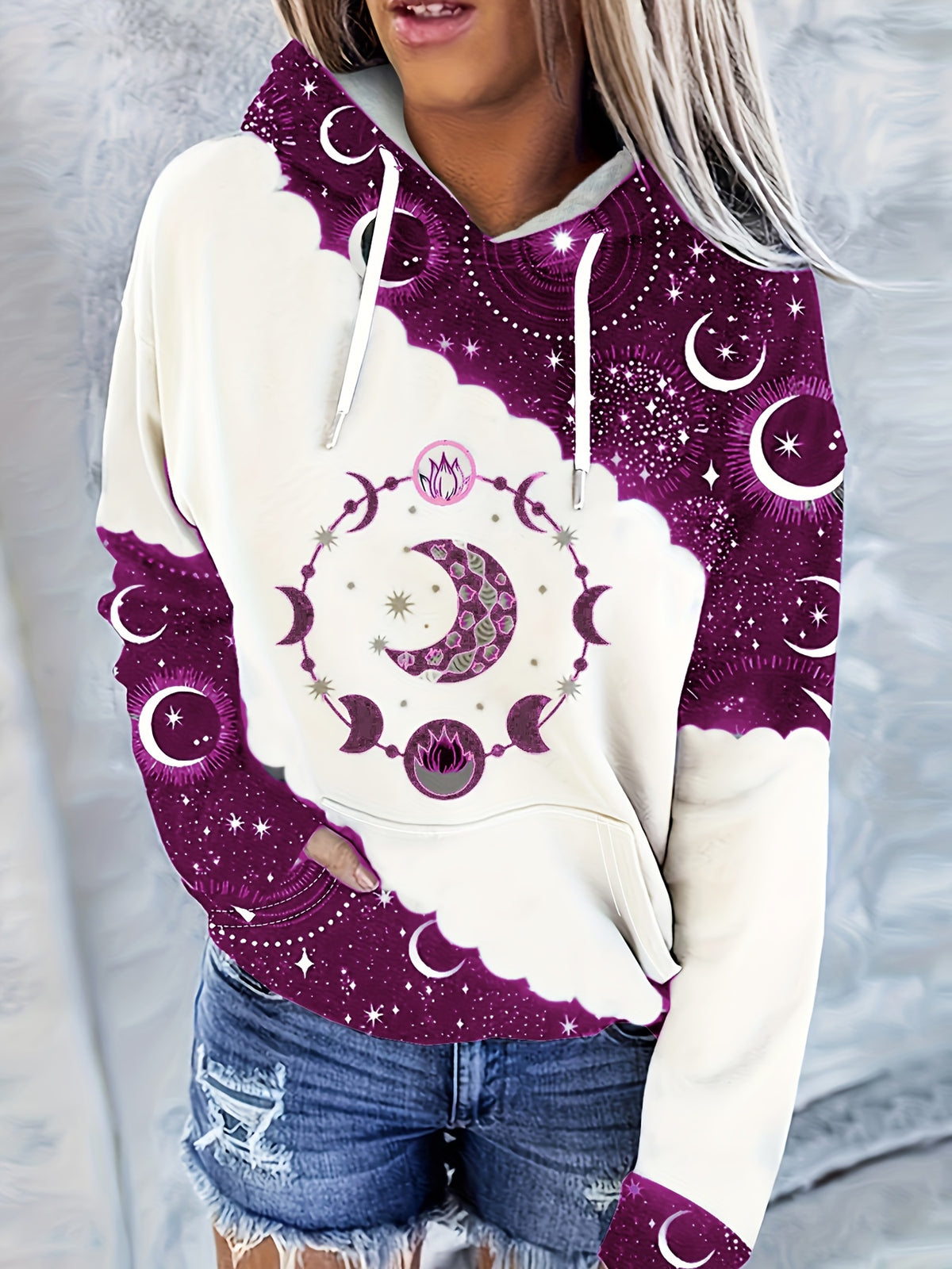Vintage Print Hooded Sweatshirt Women Ethnic Western Style Boho Pullover Hoodie Casual Top Mixed Color S-XXL US Warehouse