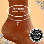 S925 Sterling Silver Cross Anklet for Women – Dazzling Synthetic Diamond End, Bohemian Beach & Vacation Jewelry, Casual Outfit Accessory, Perfect Gift for Valentine's Day & Mother's Day