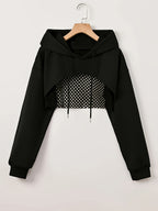 Women's Mesh Hoodie Solid Color American Street Style Sweet Spicy Fashion Jacket Top Black White XS S M L XL XXL